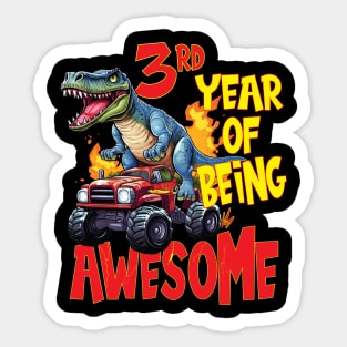 3rd Year of Being Awesome 3yr Birthday Truck Dinosaur Boy Girl 3 Years Old Sticker